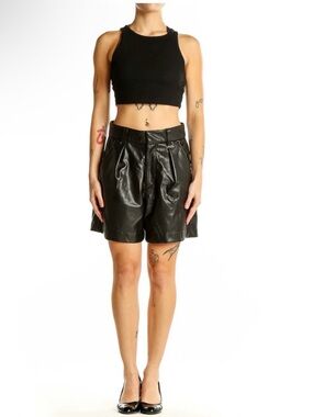 Abercrombie & Fitch Vegan Black Faux Leather High-Waisted Pleated Shorts